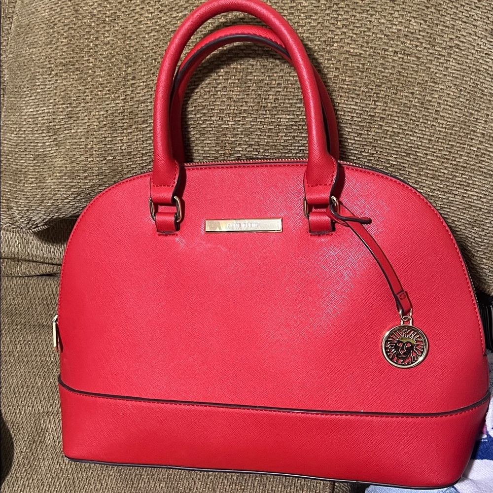 Red Leather Handbag Anne Klein